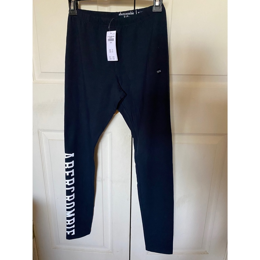 NWT Abercrombie Kids girls navy blue logo leggings stretch Pants Size 15-16